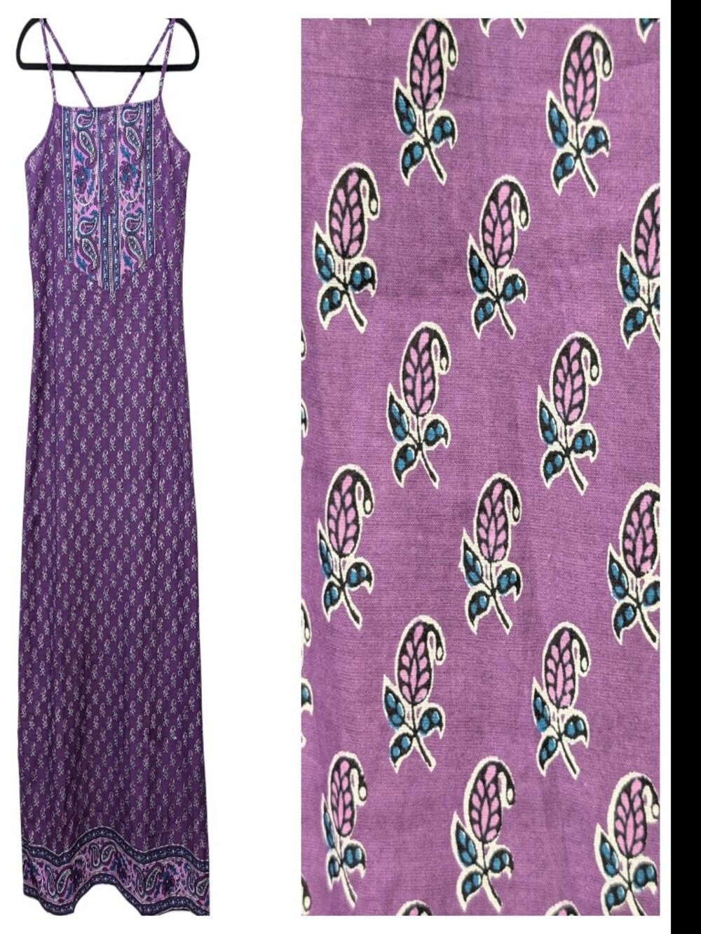 Funky People Jr Womens Sz M Purple Floral Spaghetti Strap Cotton Boho Midi Dress